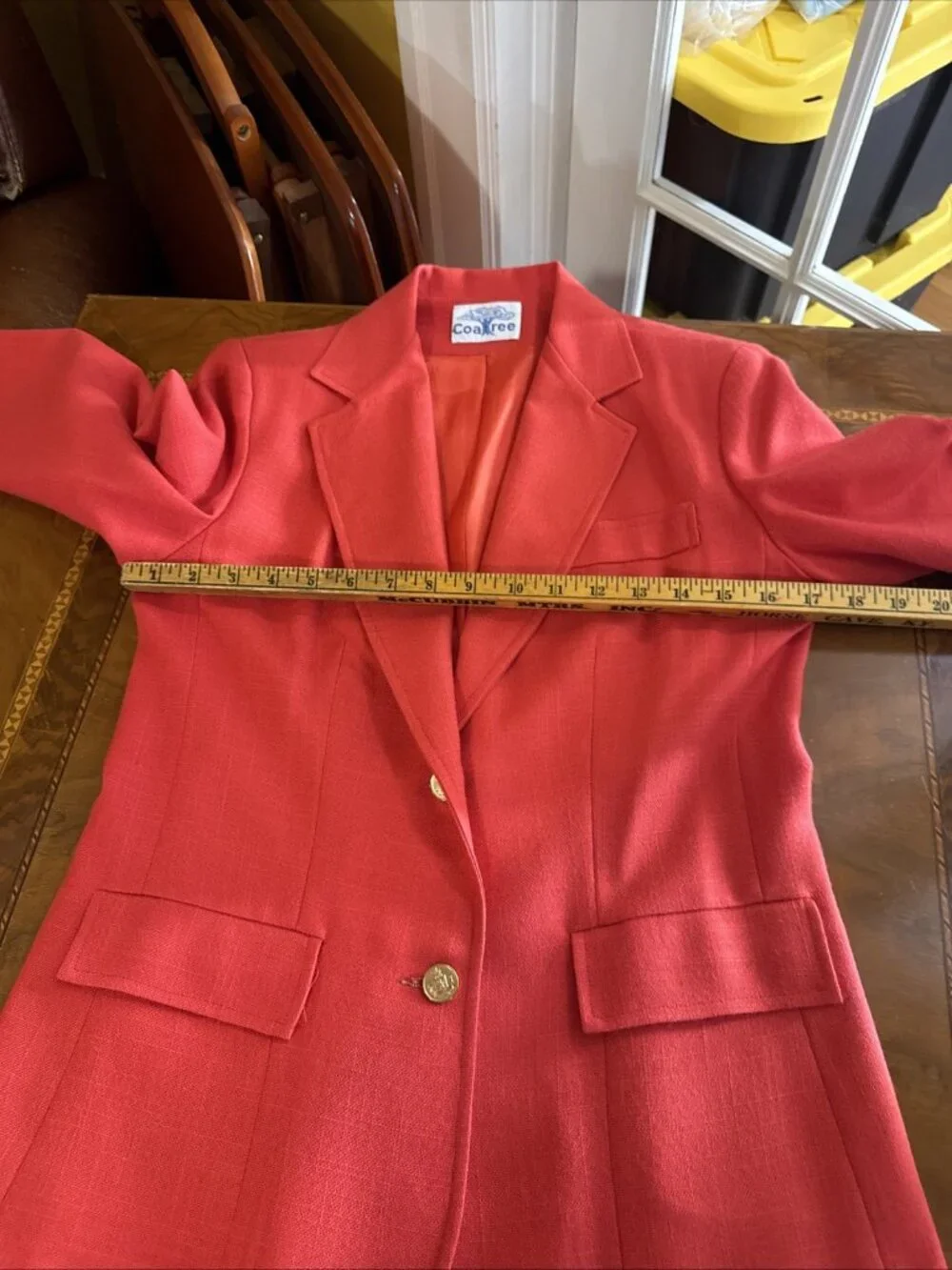 Vtg Red Gold Button Linen look Blazer Medium Coatree Preppy Coastal Super Nice
